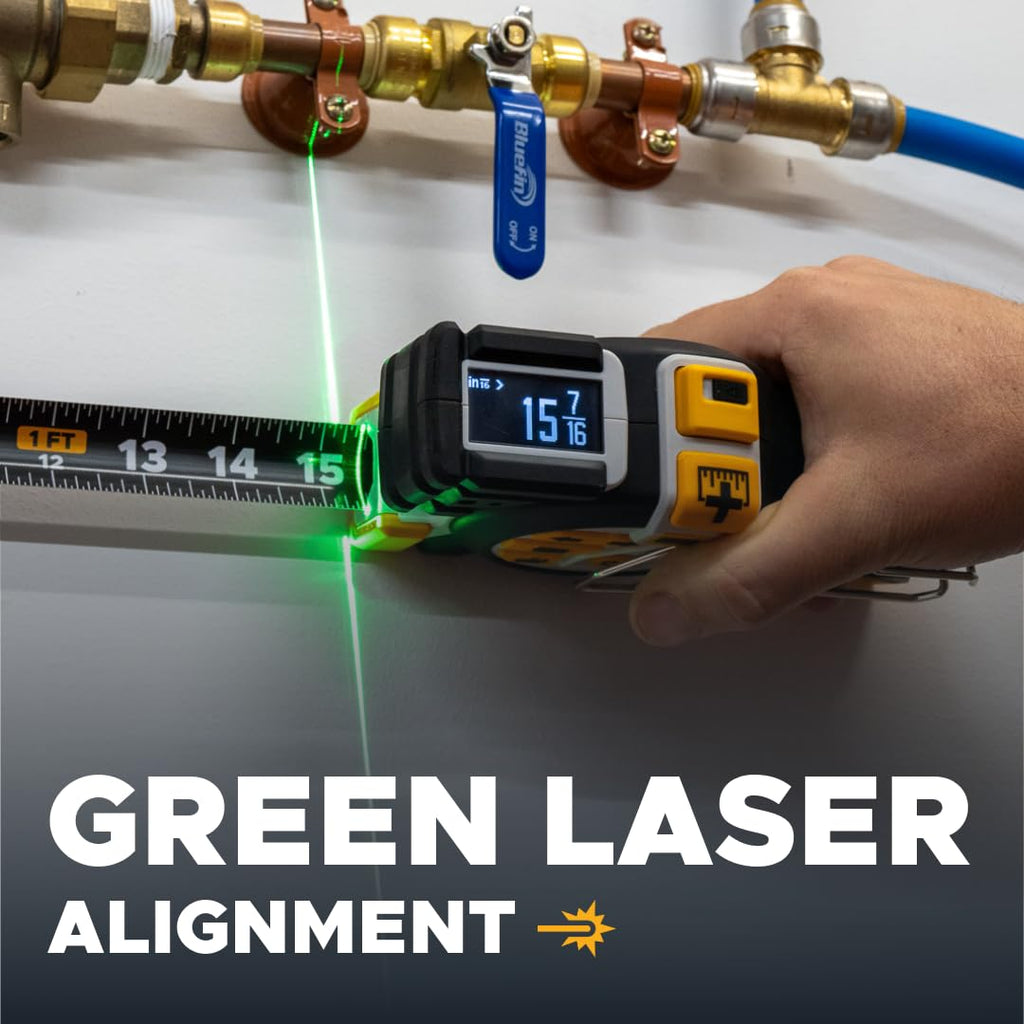 T1 Tomahawk Digital Tape Measure 25 Ft – Professional Measuring Tool with Green Laser, E-Paper Display, 1,000+