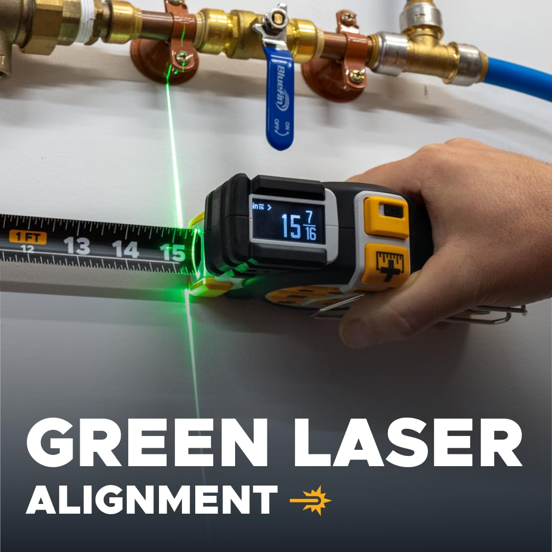 T1 Tomahawk Digital Tape Measure 25 Ft – Professional Measuring Tool with Green Laser, E-Paper Display, 1,000+