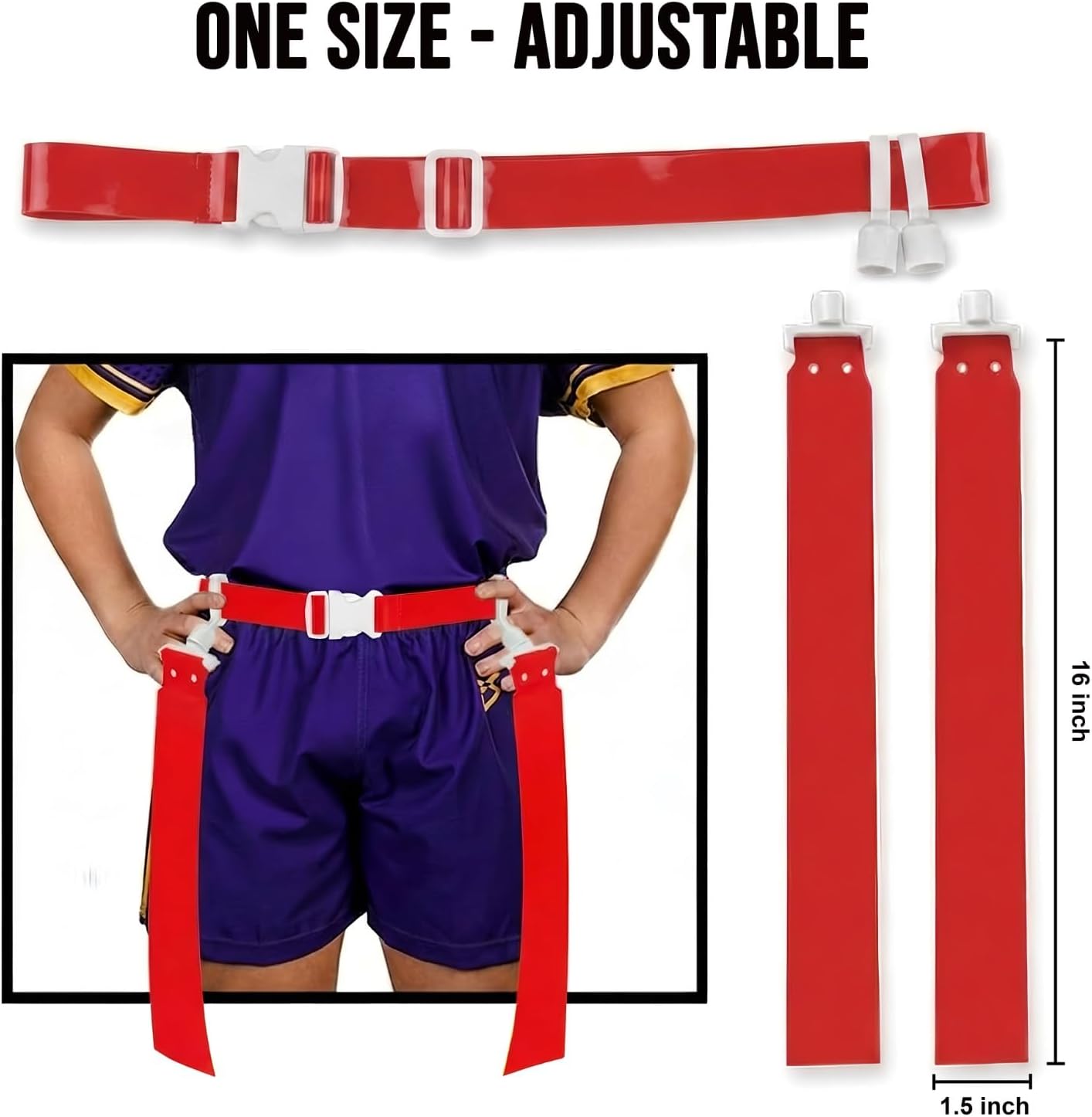 Adjustable Flag Football Belt Set, One Size Fits All | Pop-release flags for fast, fair calls; durable woven material