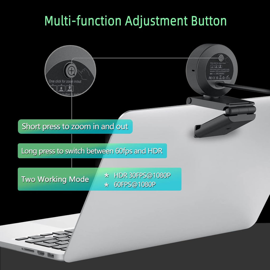 1080p Webcam with Ring Light for Streaming: USB 60FPS Web Camera with Microphone-HDR-Enabled-HD Auto Light Correction