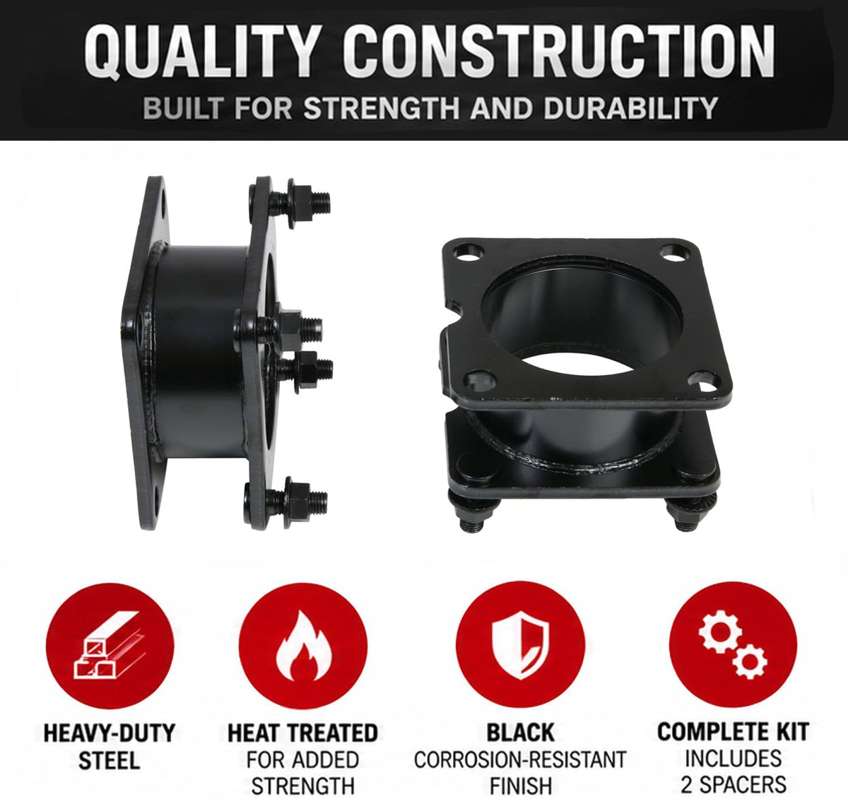 RockTrix Front Leveling Kit - 2 inch Lift, Black Steel Spacer