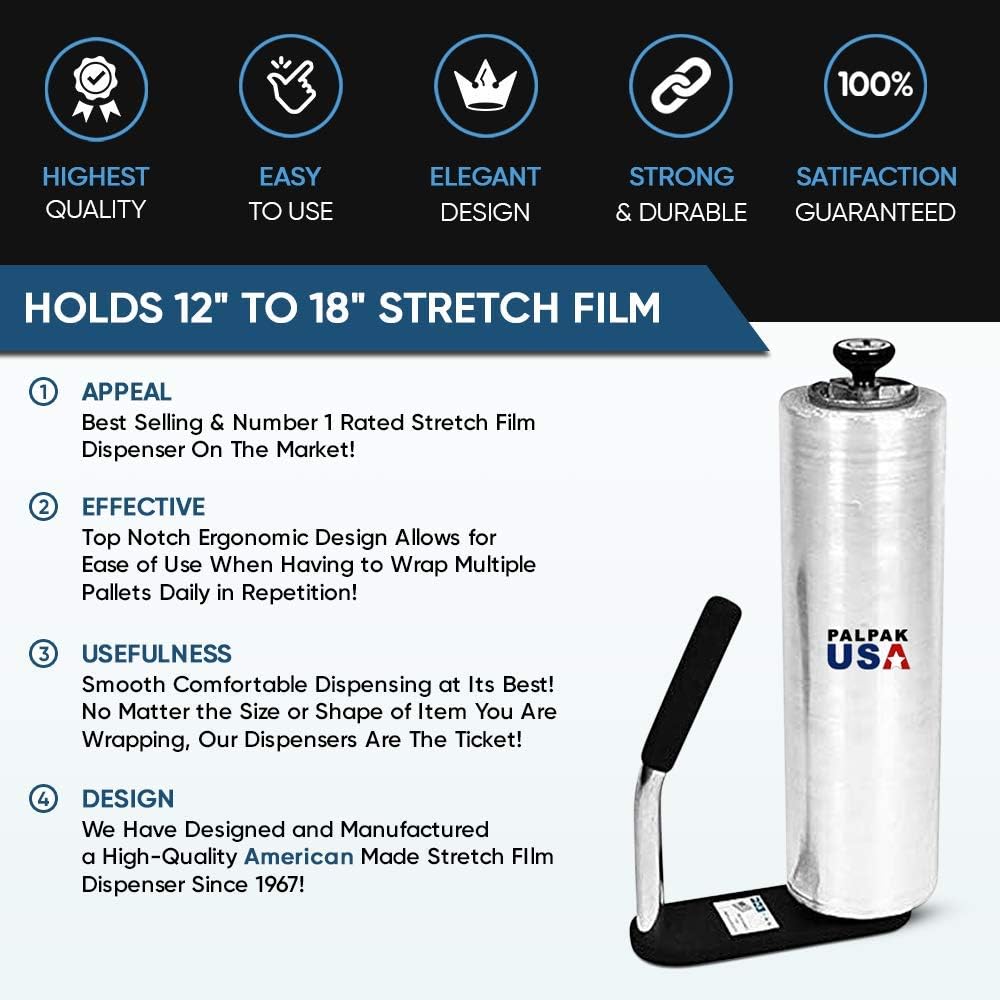 PalPakEXT The Leading Stretch Film Dispenser Extended Length - Holds 16" to 22" Stretch - Great for 20" Film Light