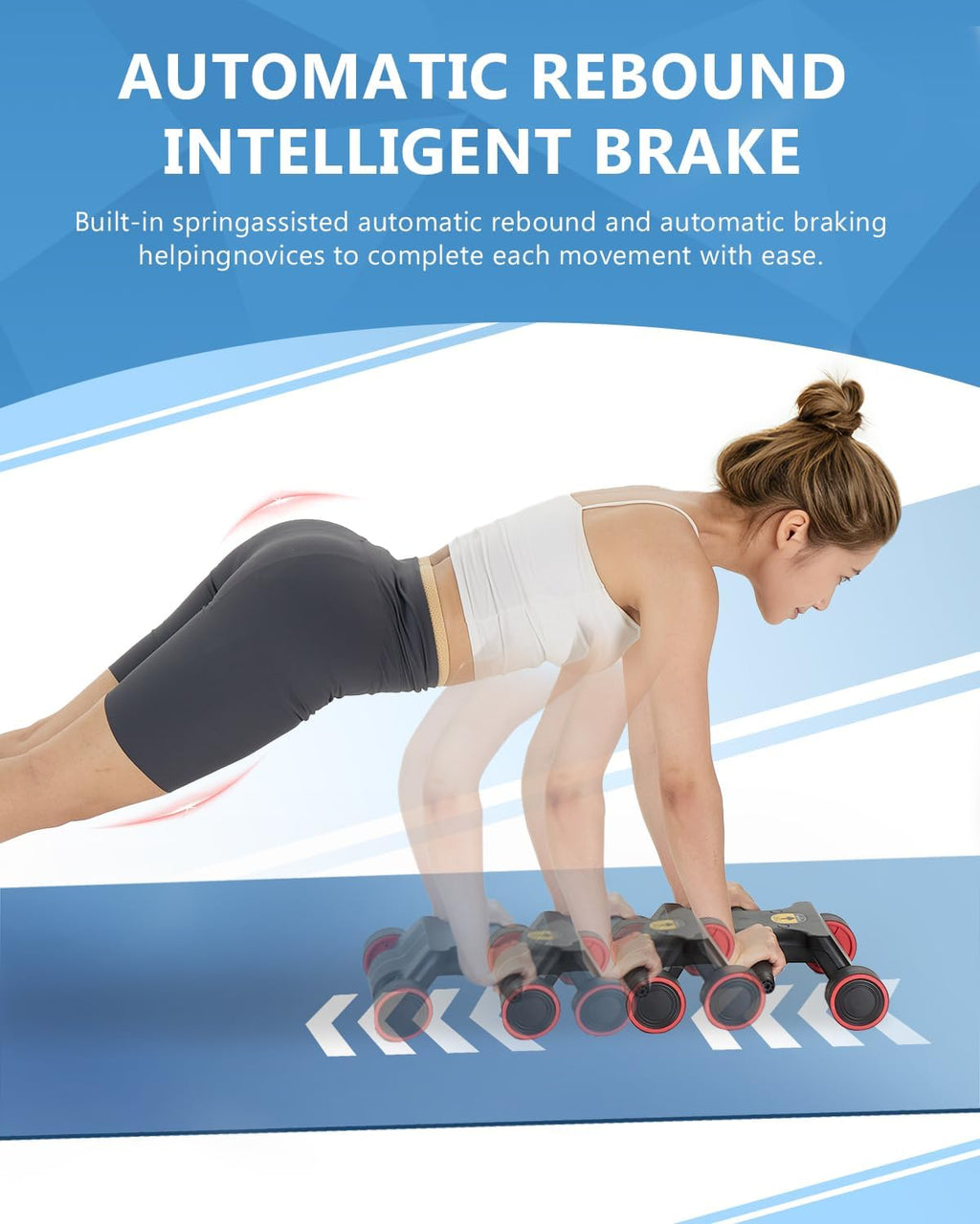 Ab Roller Wheel, Ab Roller, Upgraded Automatic Rebound Ab Roller with Elbow Support, Knee Mat & Timer, 4 Wheels Ab