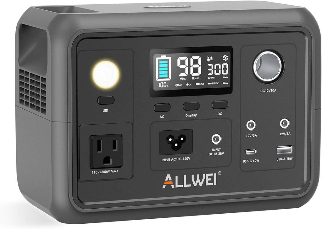 Portable Power Station 300W, 256Wh Solar Generator with 110V Pure Sine Wave AC Outlet,6 Output Ports,Backup LiFePO4