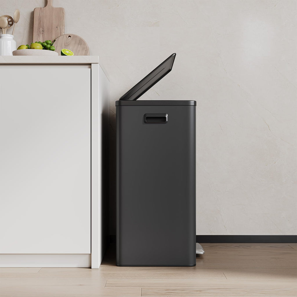 Dual Trash Can Stainless Steel Kitchen Recycling Bin Foot Pedal