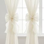 2 Pack French Lace Bow Curtain Tiebacks, Cream