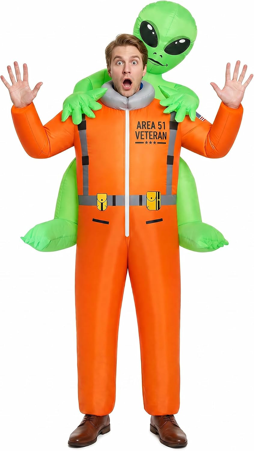 Alien Abduction Blow Up Costume for Adults Men and Women | Funny Inflatable Halloween Costume with Dual Blowers, USB