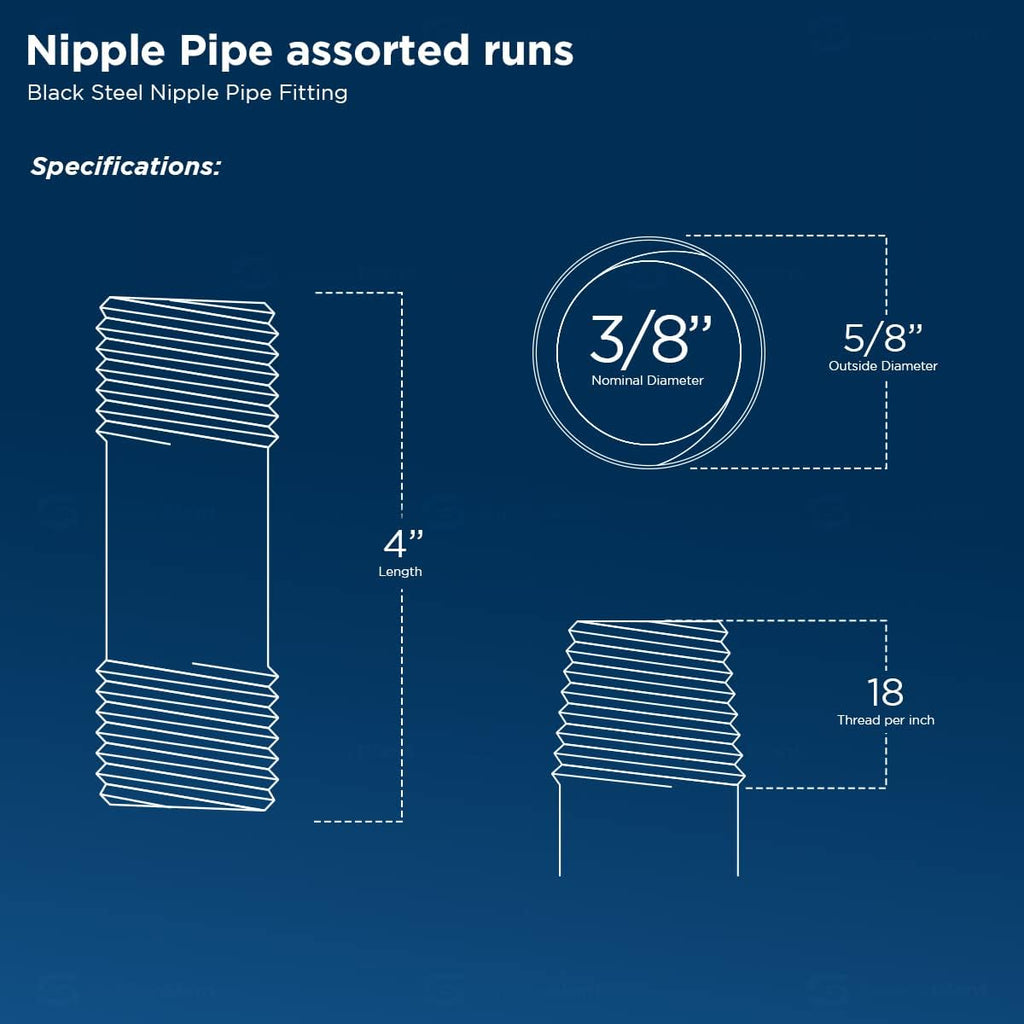 SUPPLY GIANT OQCM3840-5 Nipple pipe, 3/8 in. x 4 in, Black, 5 Pack