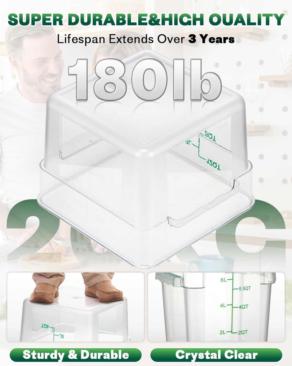 4QT 4PCS NSF Commercial Clear Food Storage Containers with Lids(GREEN)