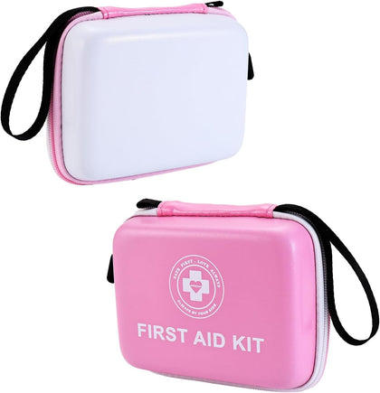 Small First Aid Kit - 165 Piece Dual-Color Emergency Medical Kit with Hard Shell & Fluorescent Exterior Coating
