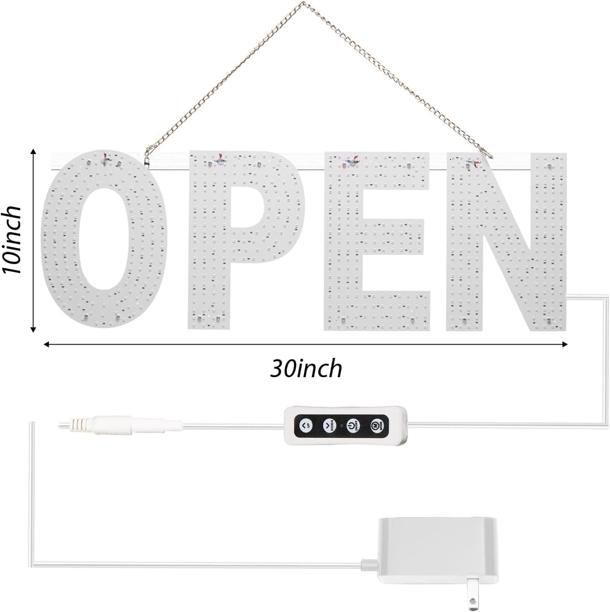 LED Open Sign for Business, 30"x10" Dimmable Brightness Large Electric Light Up Sign, Hanging Installation for Store