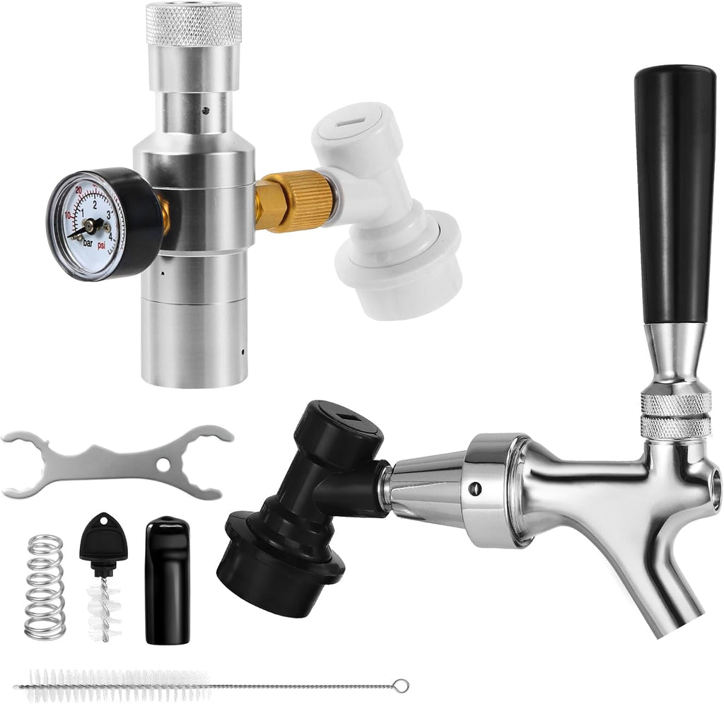 Upgrade Mini CO2 Regulator & Ball Lock Keg Tap Kit | 0-60 PSI Dual Hold Stable Mini Regulator, Stainless Steel Core
