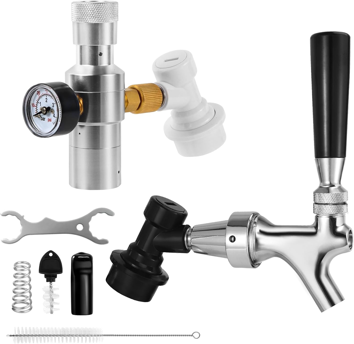 Upgrade Mini CO2 Regulator & Ball Lock Keg Tap Kit | 0-60 PSI Dual Hold Stable Mini Regulator, Stainless Steel Core