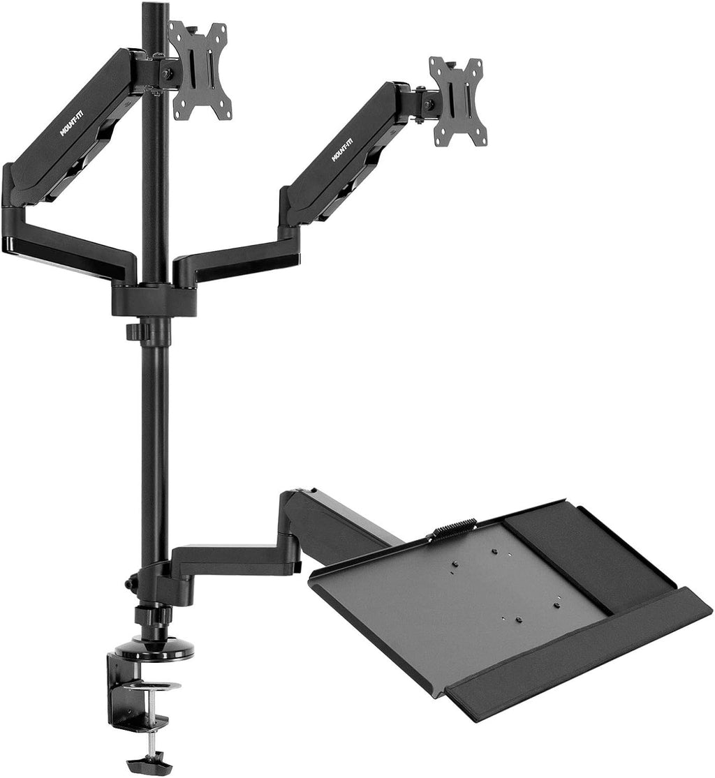 Dual Monitor Arm Desk Mount Sit-Stand Workstation with Keyboard Tray, Height Adjustable Gas Spring, Fits Two 17–32”