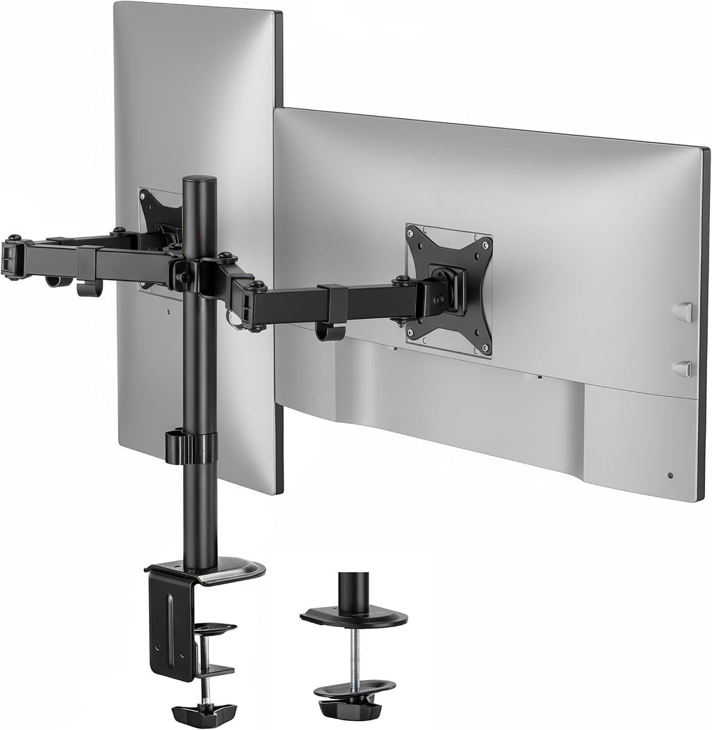 Mount-It Dual Monitor Arm, Heavy Duty Desk Mount for 2 Screens 13-32 in | Up to 19.8 lbs Each, Full Motion Tilt