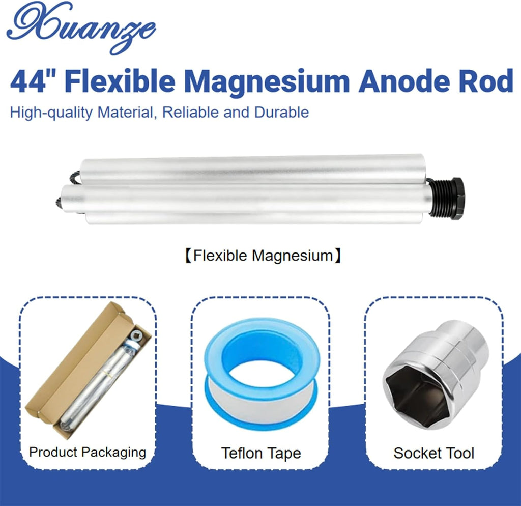 44" Flexible Magnesium Anode Rod for Hot Water Heater Includes Socket, Tape