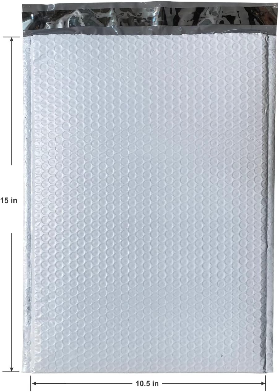 25 ct #5 Large Poly Bubble Mailers 10.5x15 Inch Bubble Lined Cushioned Poly Mailer. Tear-proof, Water-resistant and