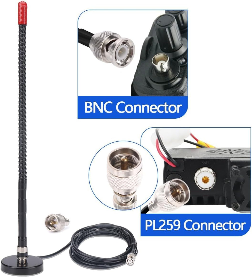 CB Radio Antenna Magnetic Mount Whip Soft 27MHz CB Antenna Kit with PL259 BNC Male Adapter Compatible with Cobra