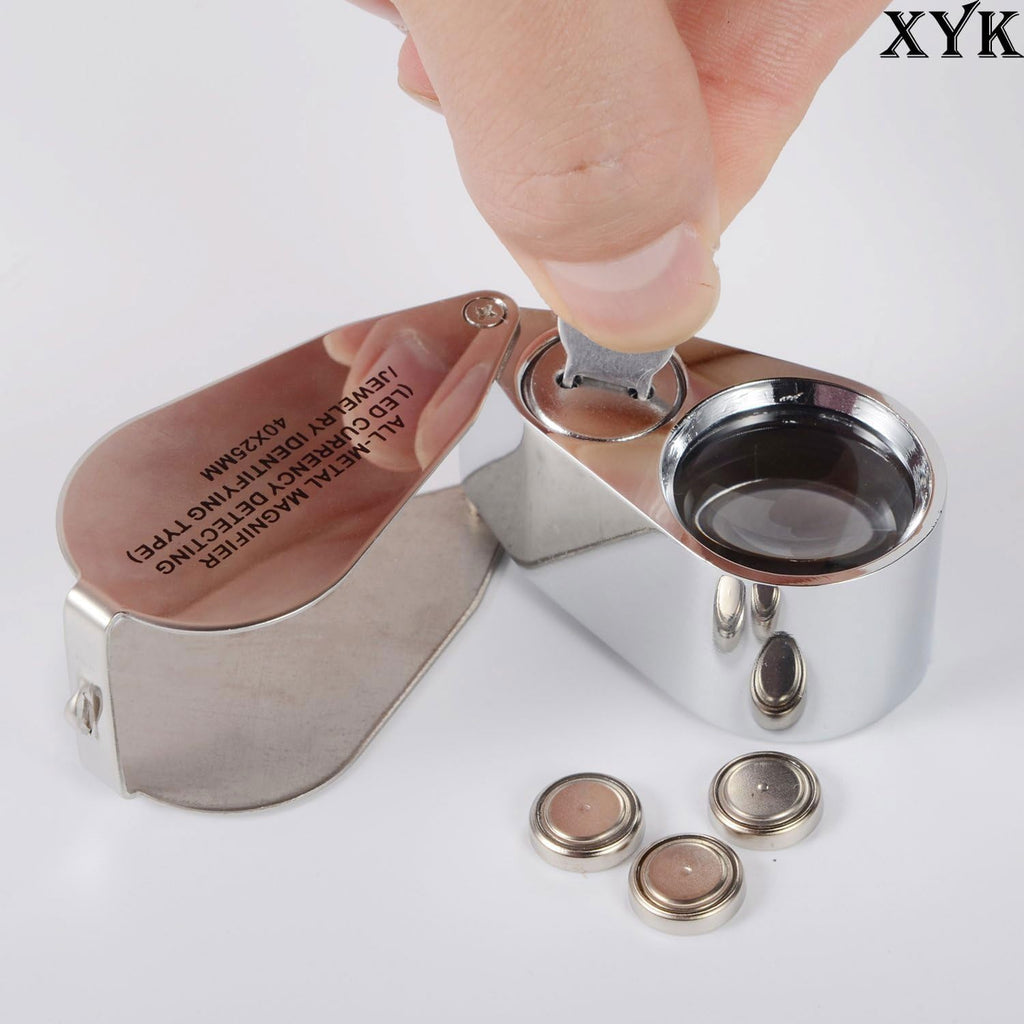 40X Full Metal Illuminated Jewelry Loop Magnifier, XYK Pocket Folding Magnifying Glass Jewelers Eye Loupe with