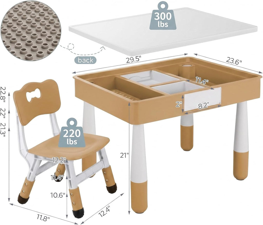 Kids Activity Table and Chairs, 4-in-1 Large Building Block Play Table