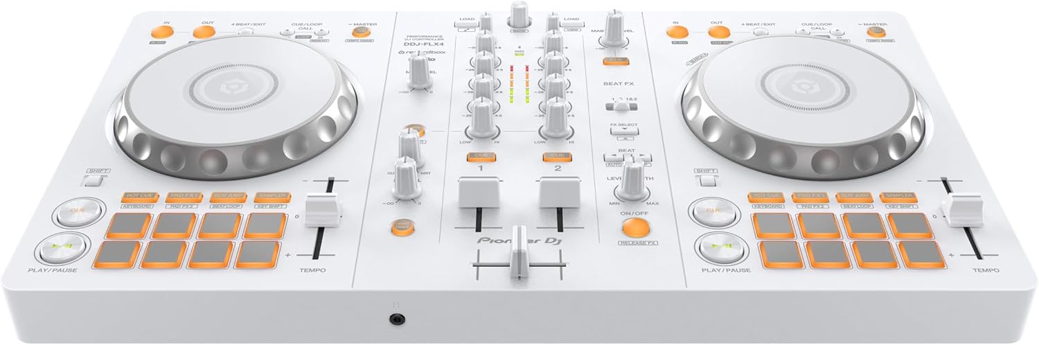 DDJ-FLX4 2-Channel DJ Controller, 16 Pads, White | For learners and improvers in white, 2-channel 2-deck controller