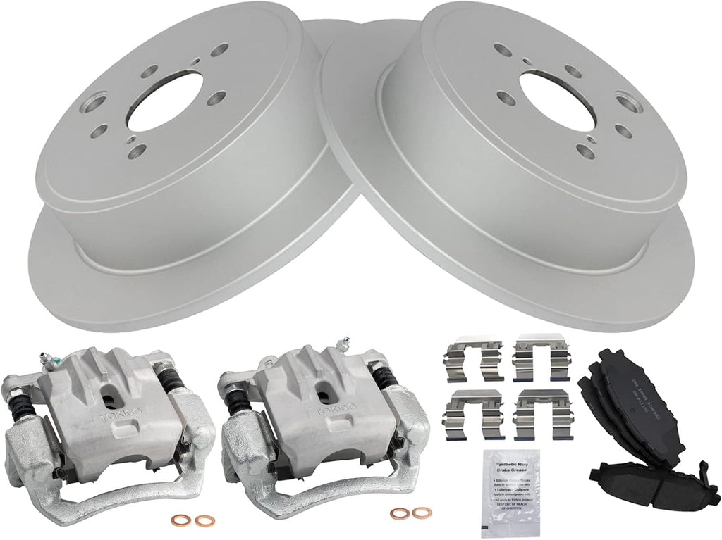 Rear Ceramic Brake Pad and Rotor Set Includes Calipers Coated Compatible with 2010-14 Subaru Outback H4 2.5L 2010-14