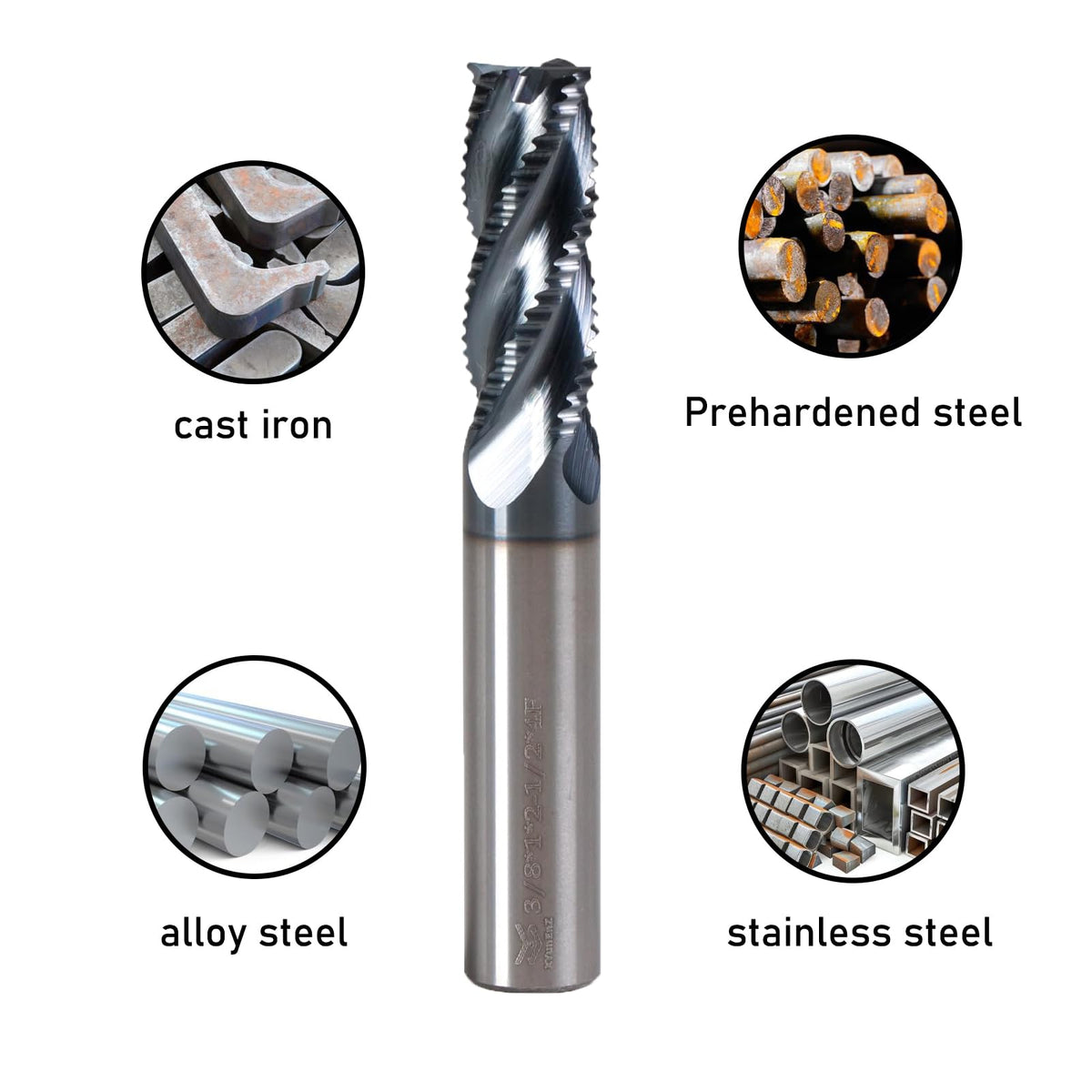 XYunEnZ 3/8" 4 Flute Roughing End Mill AlTiN Coated Carbide, 5Pcs