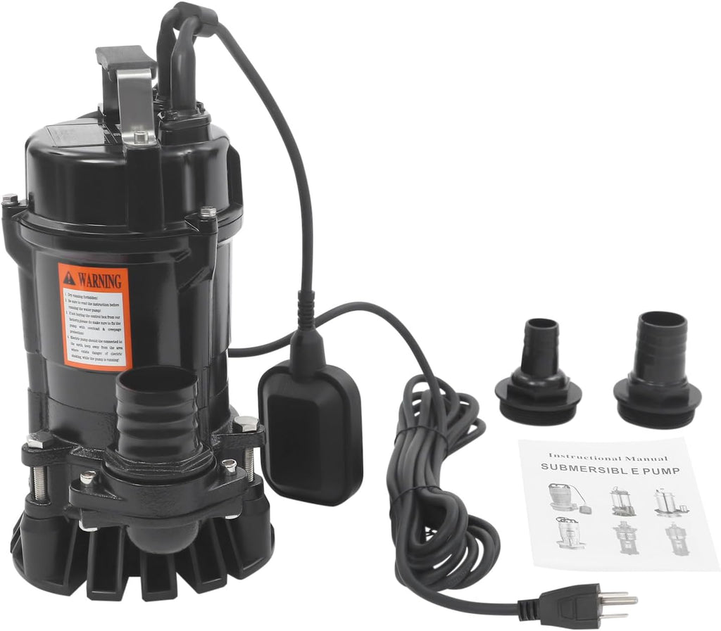 550W 110V Submersible Trash Pump 0.75HP 7 in Dirty Water Pump with IP68 Waterproof 49.21ft Lift for Basement Sewer