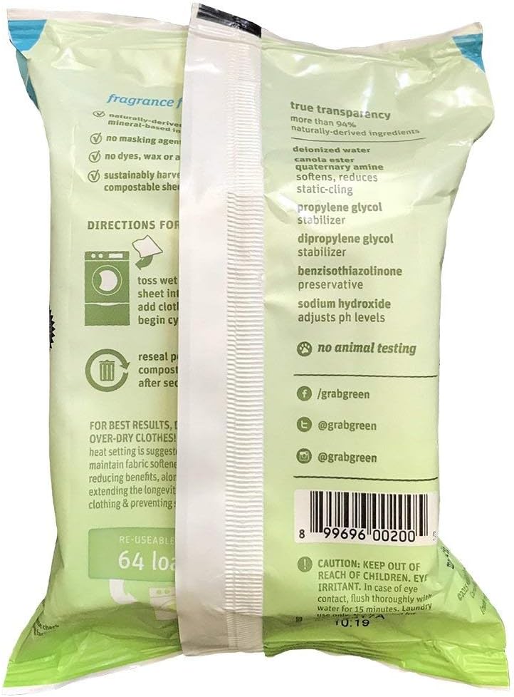Wet Dryer Sheets, Fragrance Free, 64 Loads