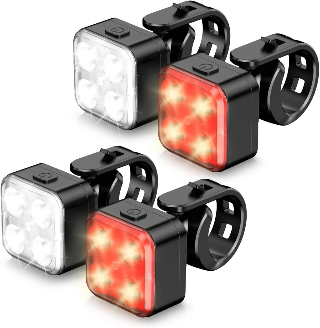 Bike Lights Set, Rechargeable Bicycle Lights Front and Rear, 4 Light Mode Options, Bike Headlight, IPX4 Waterproof