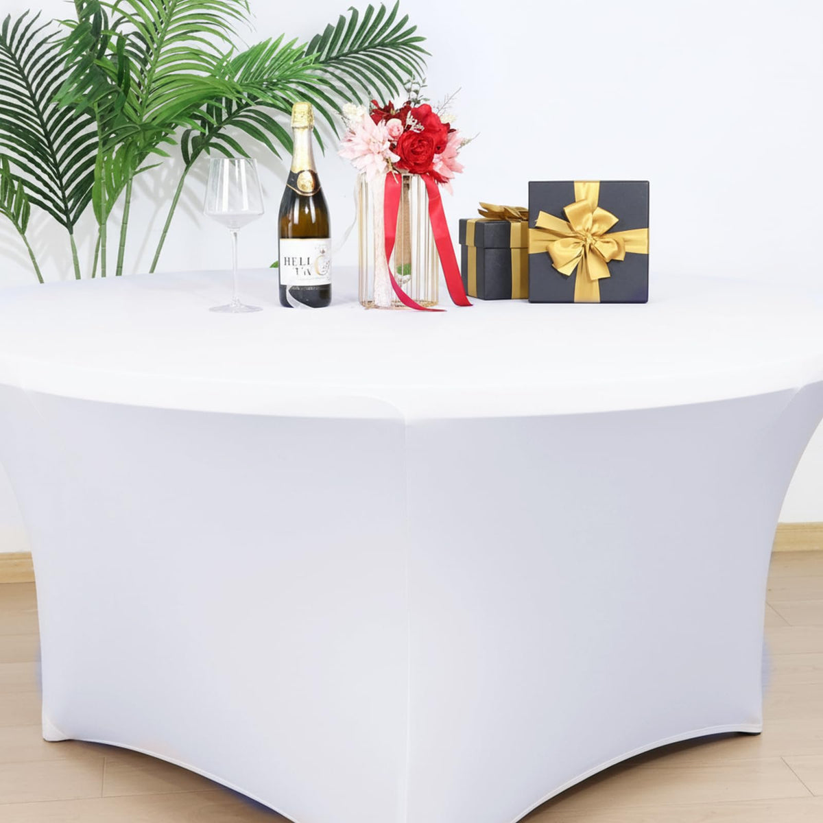 4 Pack 60 Inch Round Tablecloths White Spandex Fitted Table Covers