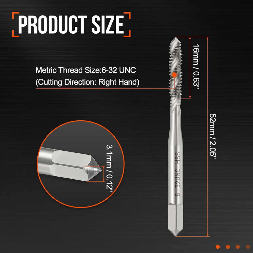 6-32 UNC Spiral Flute Thread Tap M2 High Speed Steel Polished