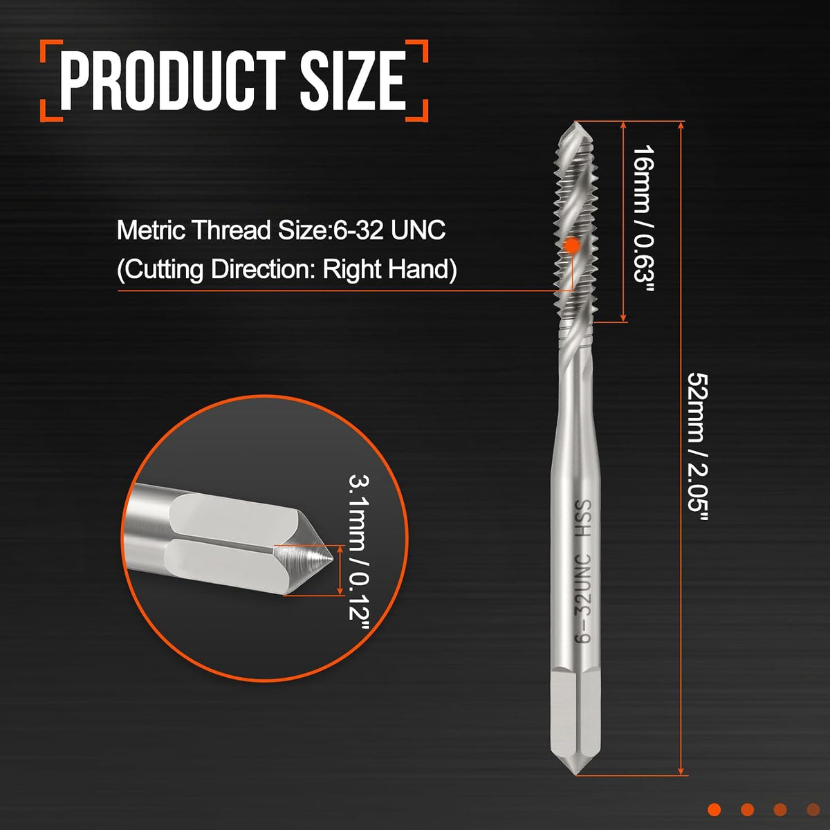 6-32 UNC Spiral Flute Thread Tap M2 High Speed Steel Polished