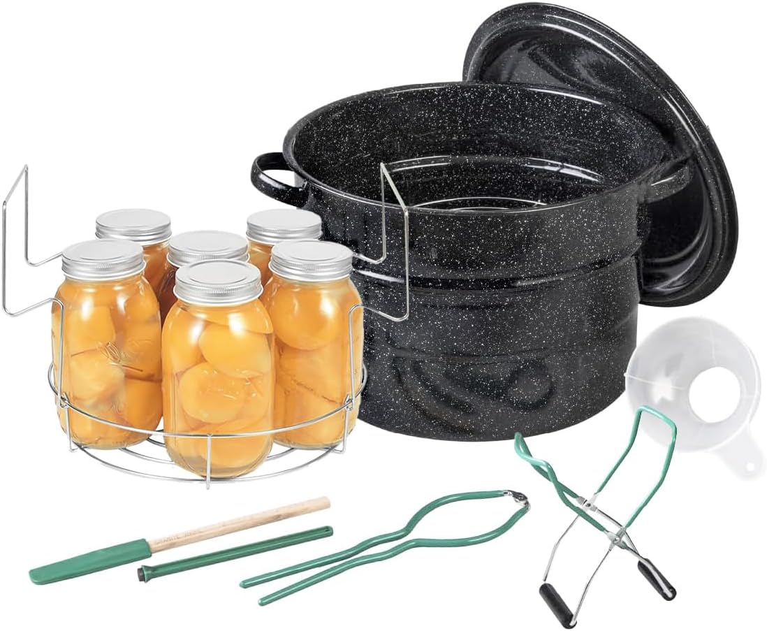 Canning Pot with Rack - 8 Piece Set Enamelware Water bath canner - Canning Starter Kit
