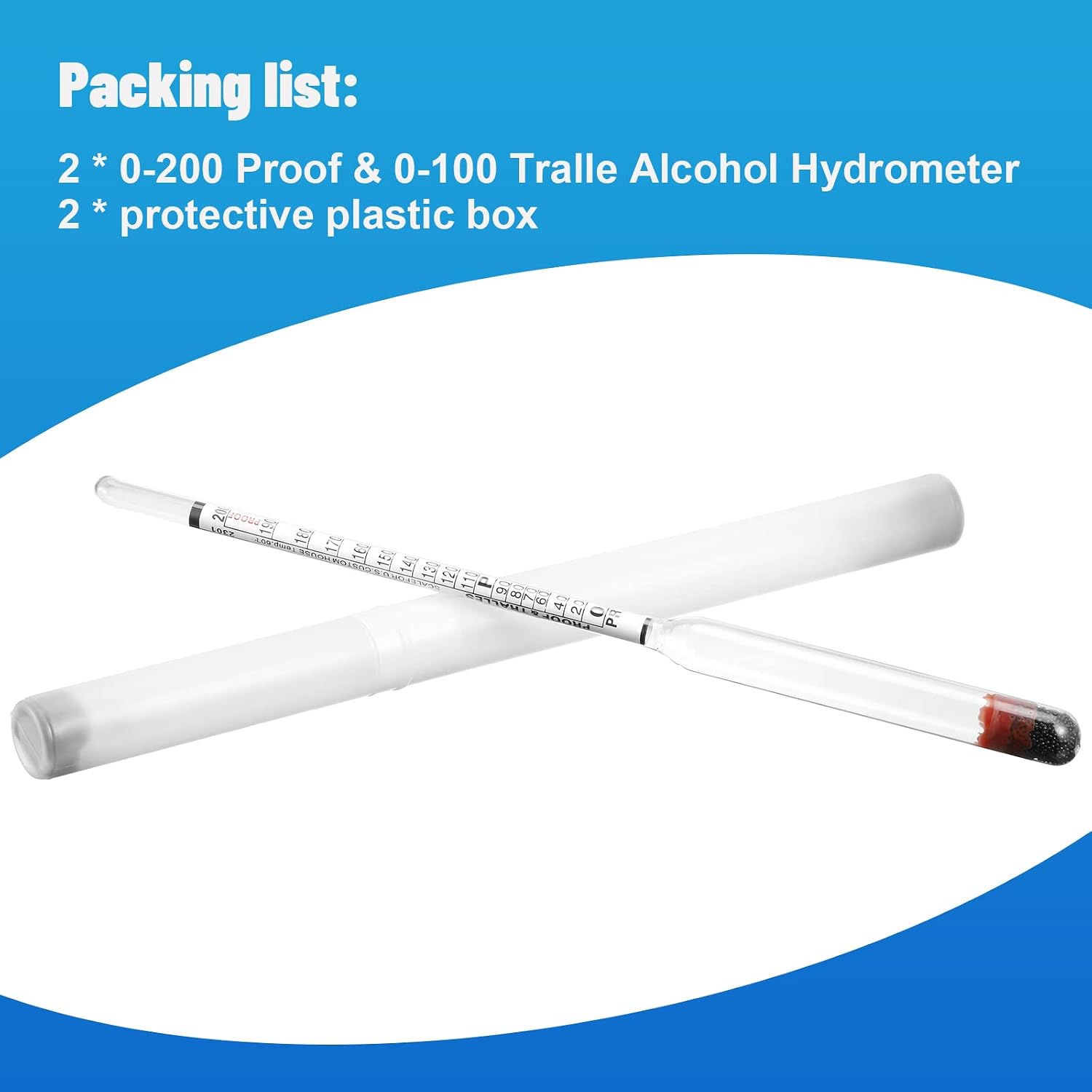 2 Pcs Hydrometer Alcohol 0-200 Proof and 0-100 Tralle | Alcohol Proof Percent Tester for Moonshine Still Liquor