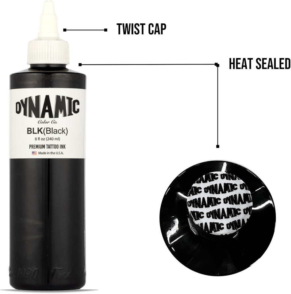 Dynamic Color Black Tattoo Ink, Made in USA Since 1990, 8 oz