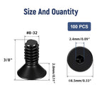 100 Pcs #8-32 x 3/8" Flat Head Socket Cap Machine Screws,Grade 10.9 Alloy Steel Countersunk Bolts,Fully Threaded Allen Hex Drive, Black Oxide Finish
