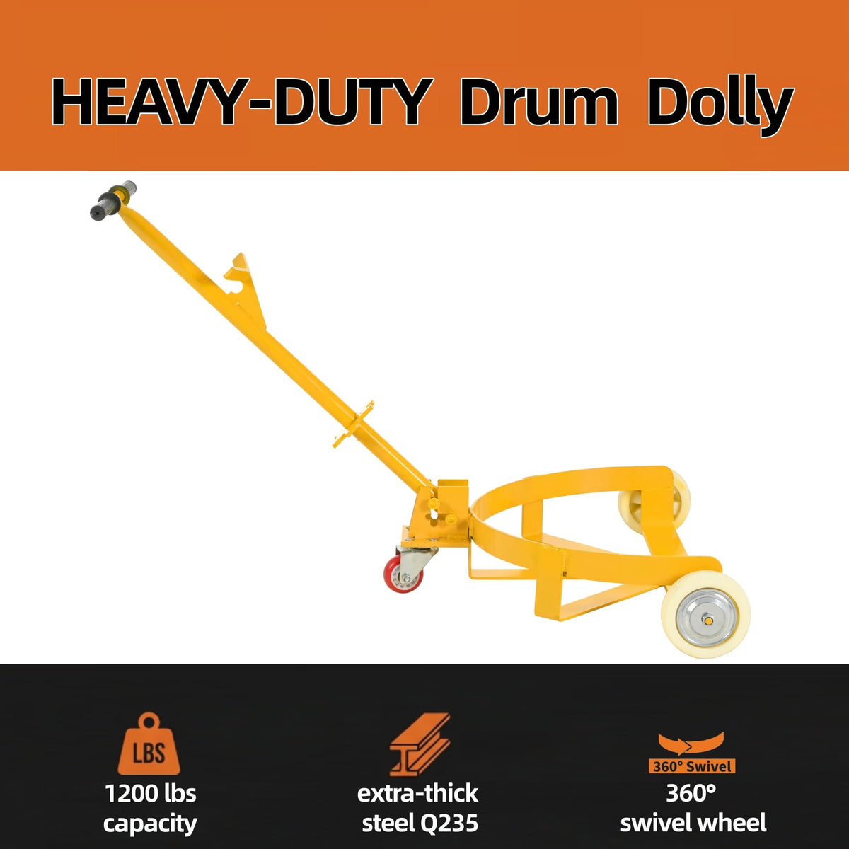 55 Gallon Drum Dolly with 3 Wheels, Yellow