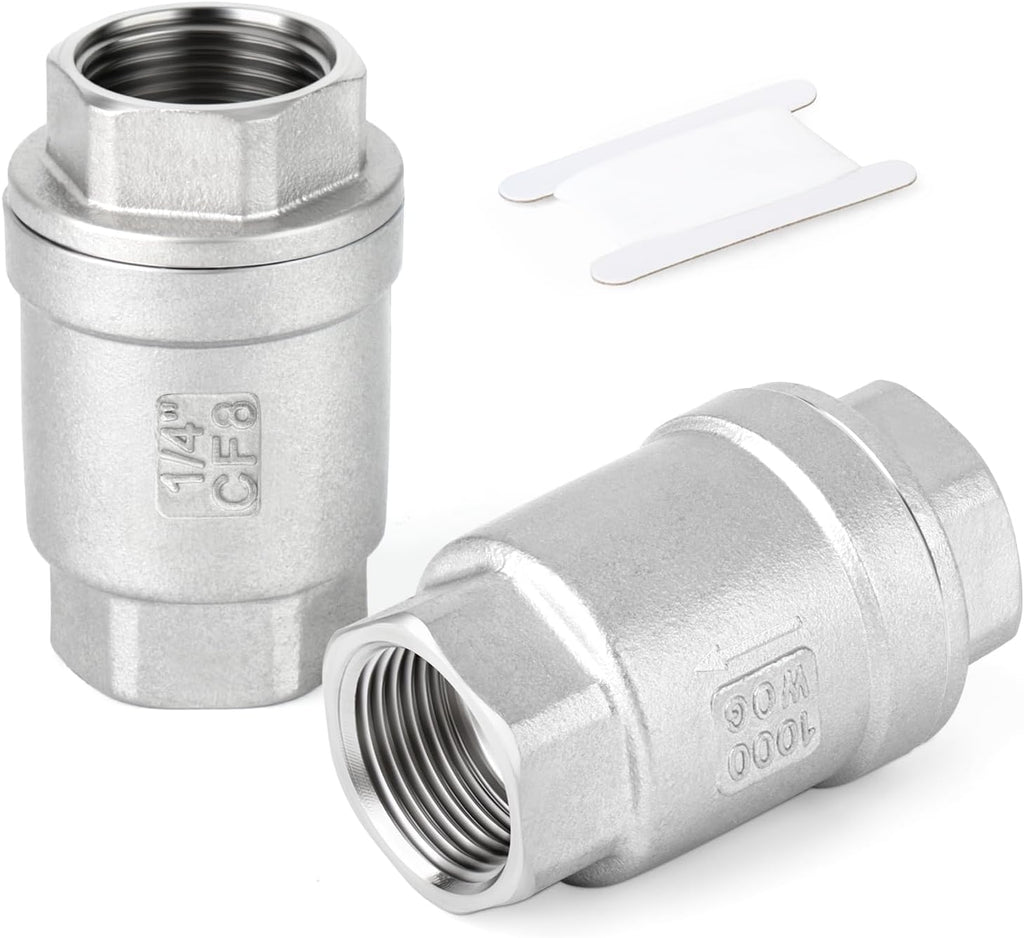 TAISHER 2PCS 304 Stainless Steel 1/4" Female Vertical Check Valve，Backflow Prevention, One Way Spring Check Valves CF8 WOG 1000