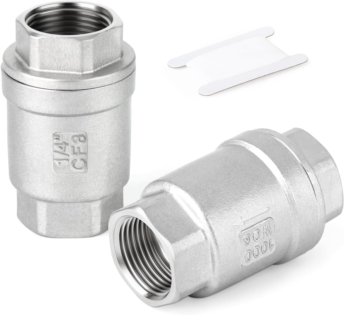 TAISHER 2PCS 304 Stainless Steel 1/4" Female Vertical Check Valve，Backflow Prevention, One Way Spring Check Valves CF8 WOG 1000
