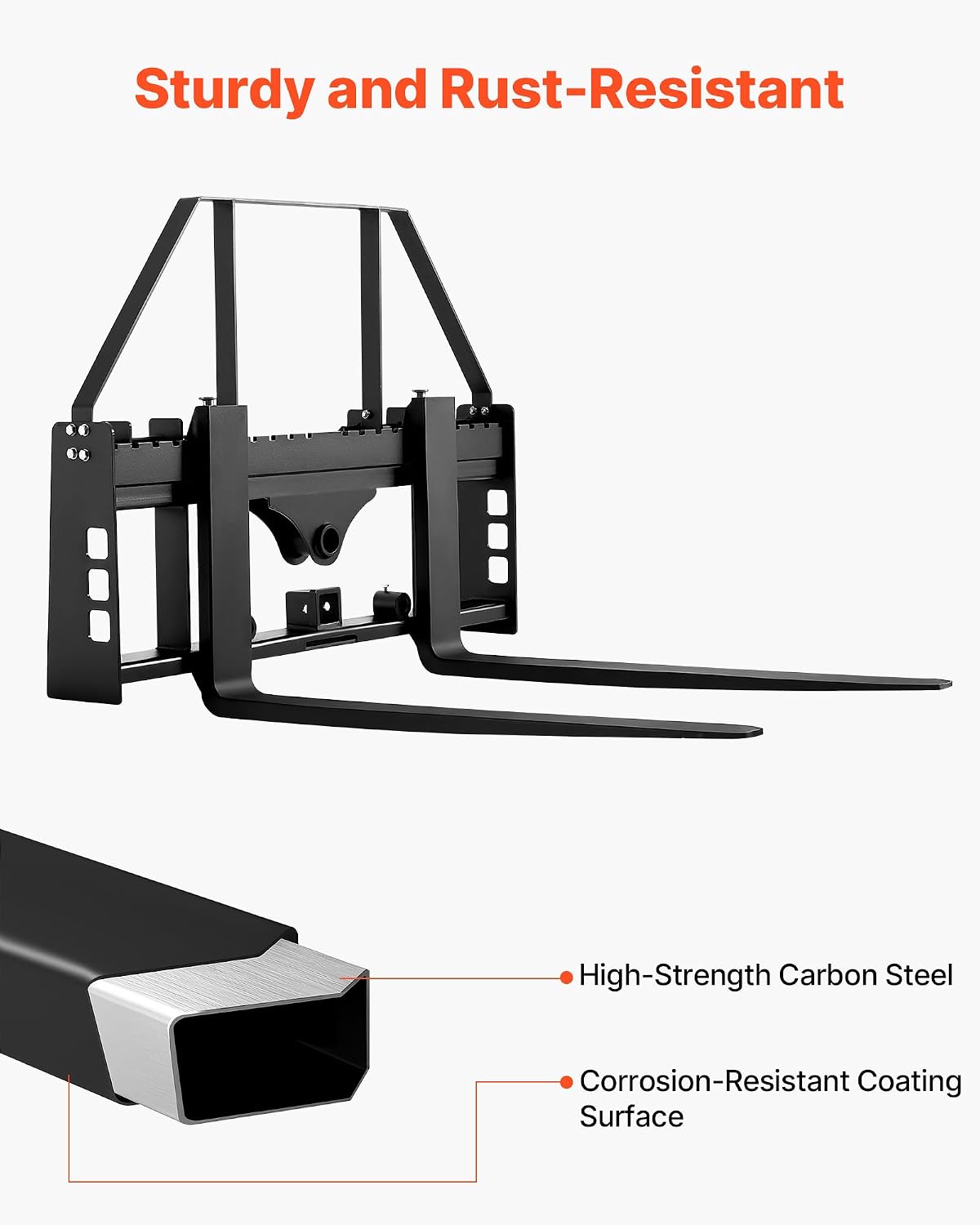 Skid Steer Pallet Forks, 45" Pallet Fork Frame with 48" Fork Blades, 2-inch Hitch Receiver & Spear Sleeves, Rated
