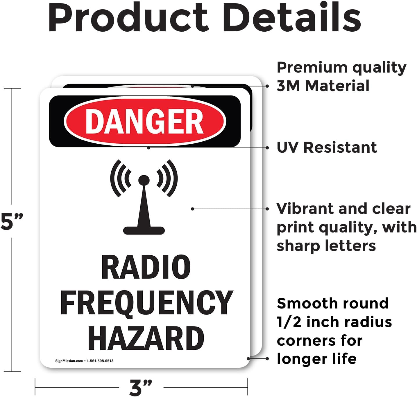 (2 Pack) Radio Frequency Hazard OSHA Danger Sign 5 Inch X 3.5 Inch Vinyl Label Decal Sticker Weather Resistant, UV