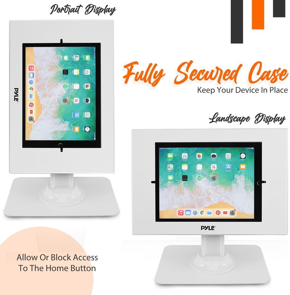 Anti Theft Tablet Security Stand - Table Mount Desktop Ipad Kiosk Stand w/Lock and Key Mechanism, 90° Rotate 75° Tilt