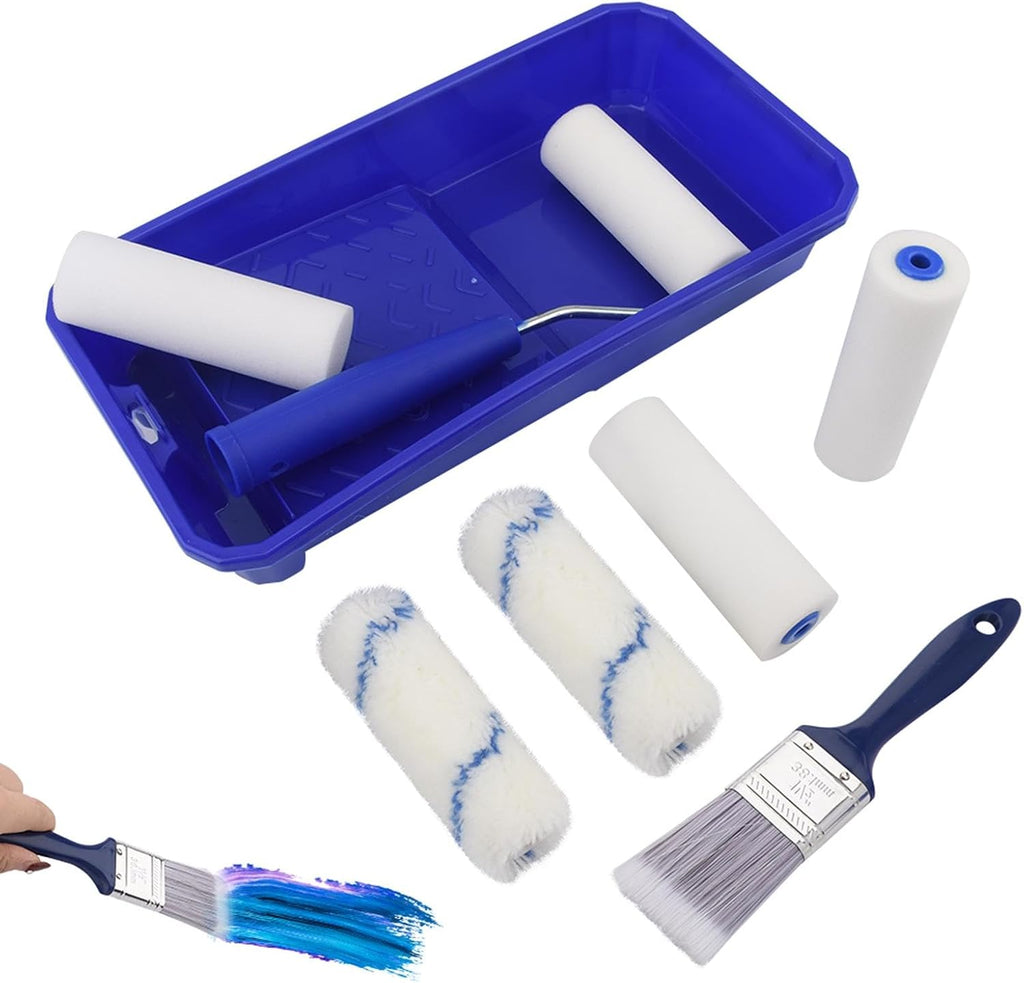 Paint Roller Kit, 9pcs Home Painting Supplies - Paint Brush, Paint Tray, Painting Tools, Roller and Paint Brushes