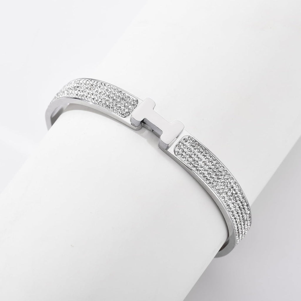 18K Gold Plated Bangle Bracelets for Women Stainless Steel with Cubic Zirconia Fashion Jewelry
