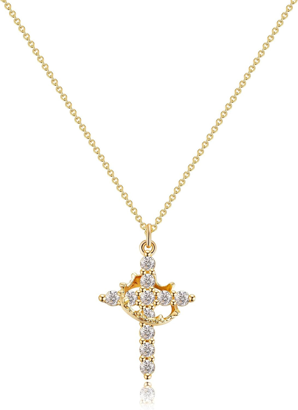 Christian Gift Stocking Stuffers Cross Necklace for women-Dainty 14k Gold Plated/Silver Plated Pendant Necklaces