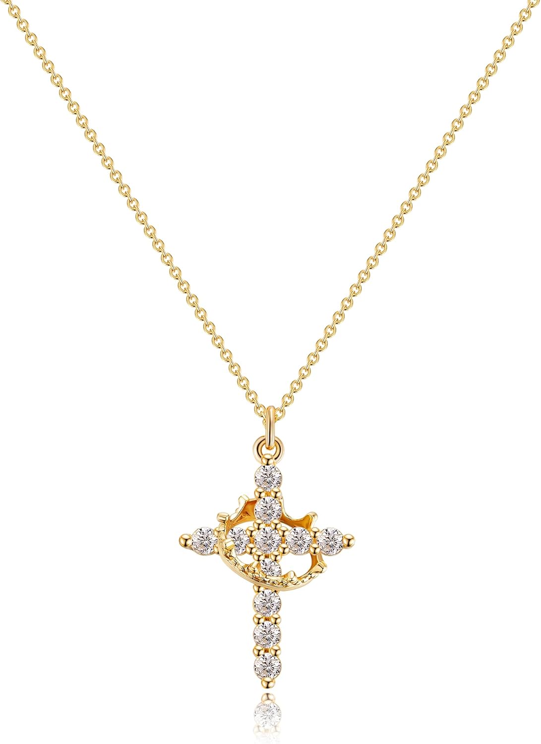 Christian Gift Stocking Stuffers Cross Necklace for women-Dainty 14k Gold Plated/Silver Plated Pendant Necklaces