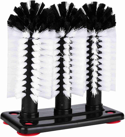 Bar Glass Washer with 3 Brushes, Cup Cleaner for Sink with Suction Base, Cocktail Wine Glass Scrubber, Nylon Brush
