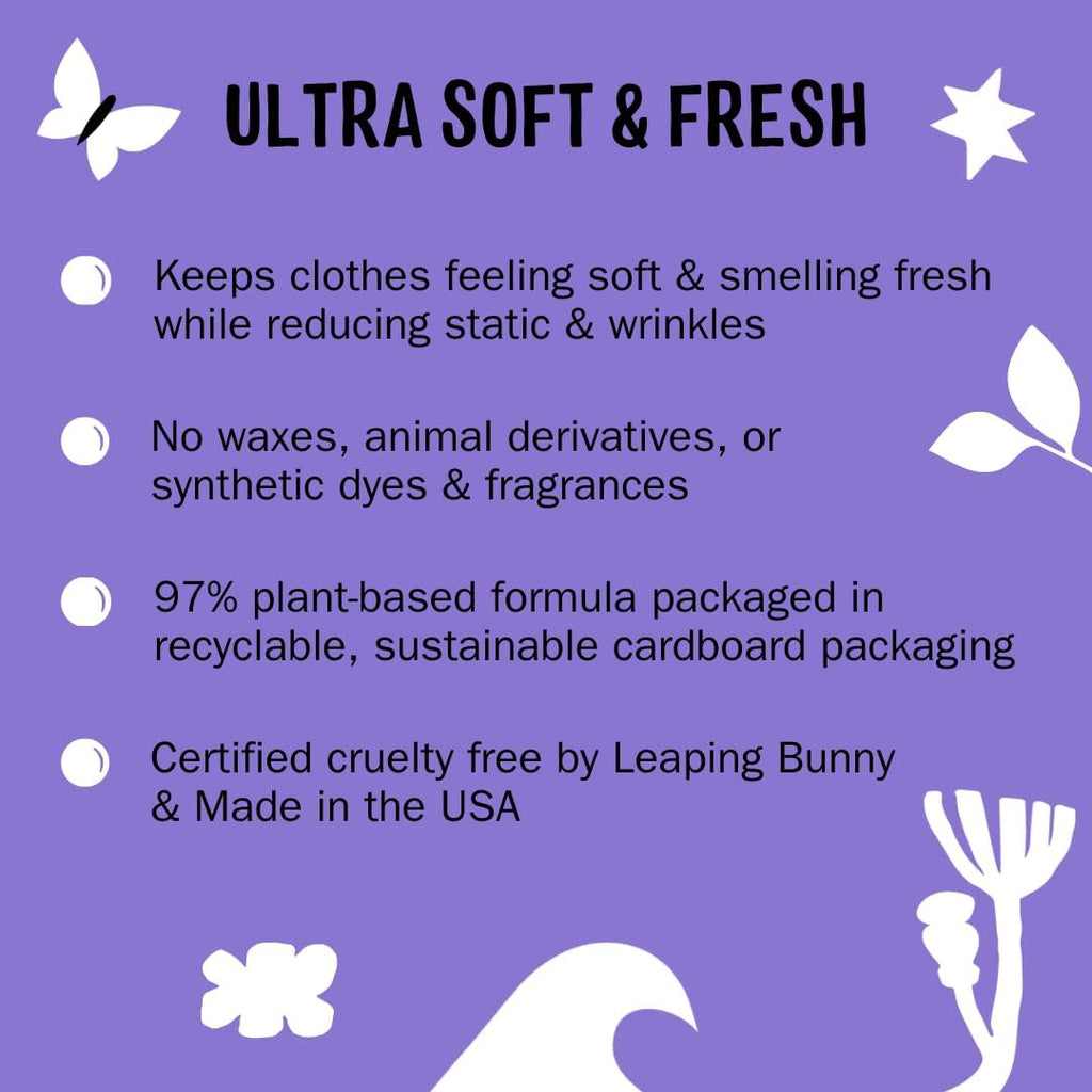 Fabric Softener Dryer Sheets for Sensitive Skin | Plant-Based Static Reducer, Plastic-Free Packaging | Lavender (120