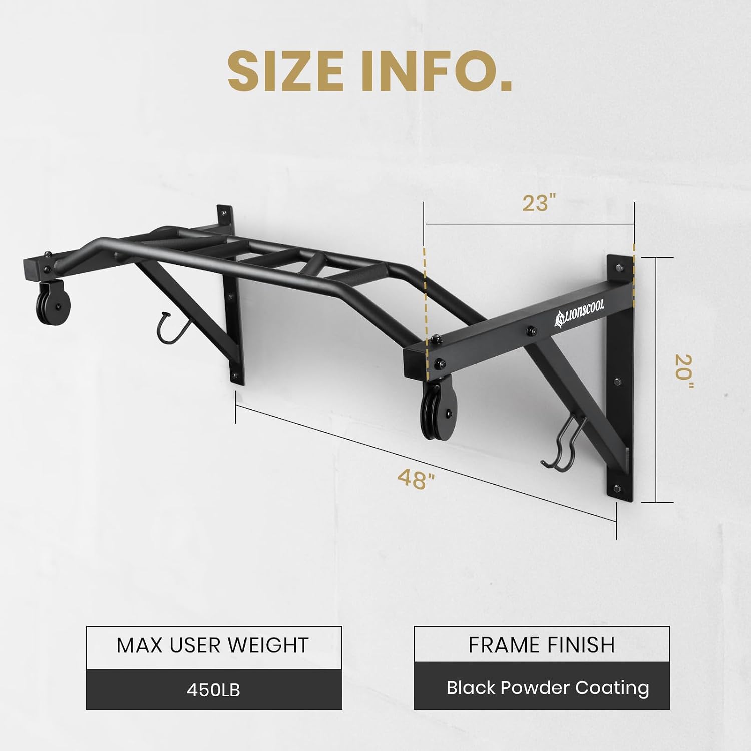 Multifunctional Wall Mounted Pull Up Bar with Pulley System, 48" and 16"/24" Multi-Grip Chin Up Bar, Cable Pulley